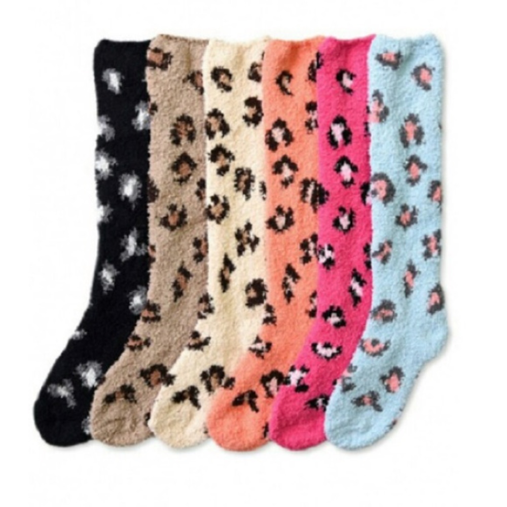 Furry Leopard Print Knee High Socks - Picture 3 of 3